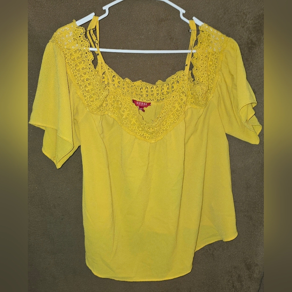 Guess Yellow Lace Detail Blouse